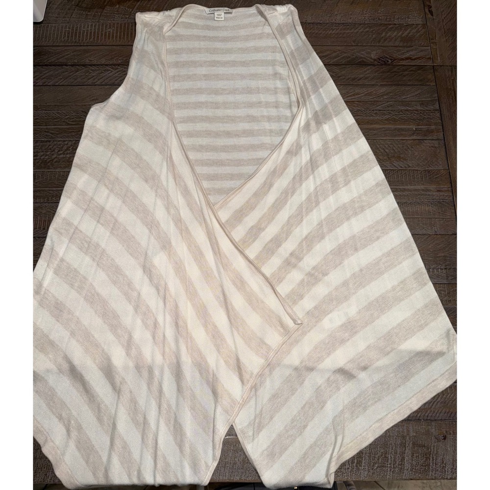 Coldwater Creek Draped Knit Vest Womens M 10-12 Tan Cream Striped Preloved
